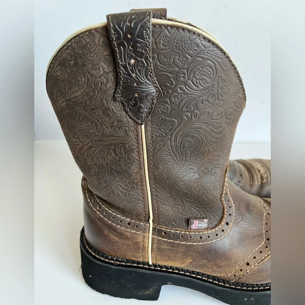 Justin Brown Leather Western Boots Women's Size 9.5B